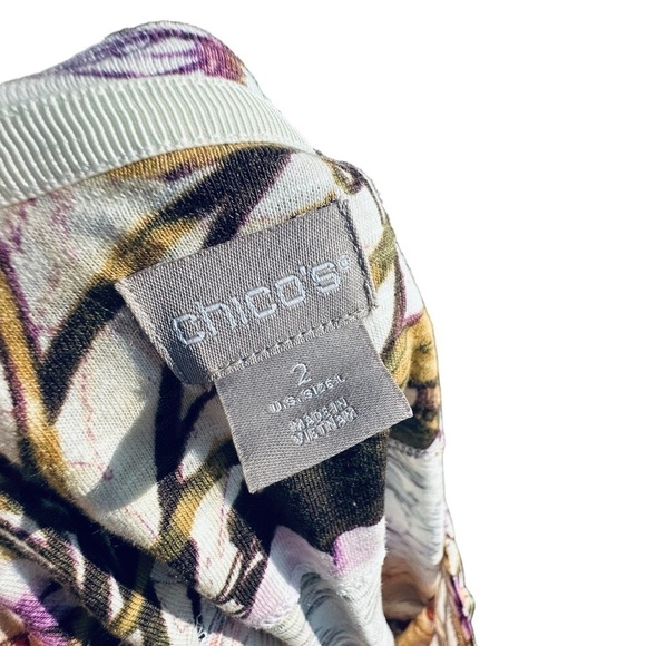 CHICO'S Cotton Blend Slun Tee Floral Botanical 3/4 Sleeve Tee Sz medium - Picture 3 of 8